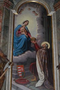 Budapest, Ferences templom. Forrás: http://hu.wikipedia.org/w/index.php?title=F%C3%A1jl:Szent_Istv%C3%A1n_felaj%C3%A1nja_Magyarorsz%C3%A1got_Sz%C5%B1z_M%C3%A1ri%C3%A1nak.jpg&filetimestamp=20101101153038&