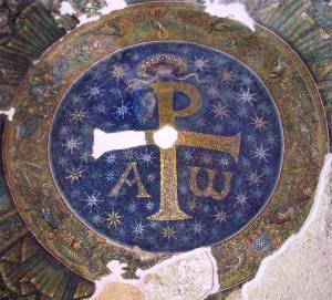 Krisztogram a San Giovanni in Fonte keresztelőkápolna boltozatán, Nápoly