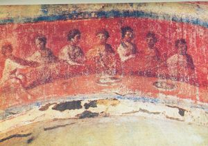 Fractio panis (Kenyértörés) - Priscilla katakomba, Capella Graeca, Róma